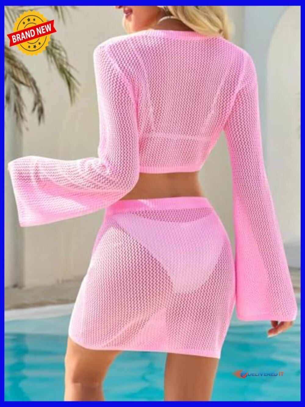 Crochet 2 Piece Swimsuit Cover Up Set Crop Top Mini Skirt - Picture 5 of 7